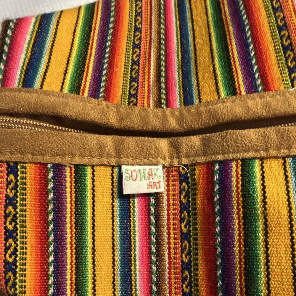 HippieBOHO SUMAK ART Peruvian Aguayo Woven Backpack Faux Suede Machu Picchu 16